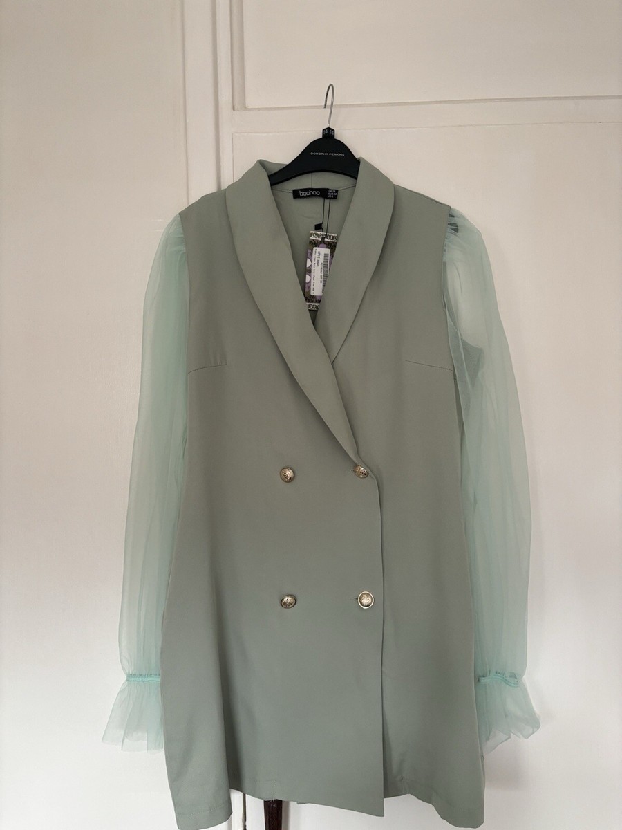 Sage Green Organza Sleeve Blazer Dress Sage Green Organza Sleeve Blazer Dress