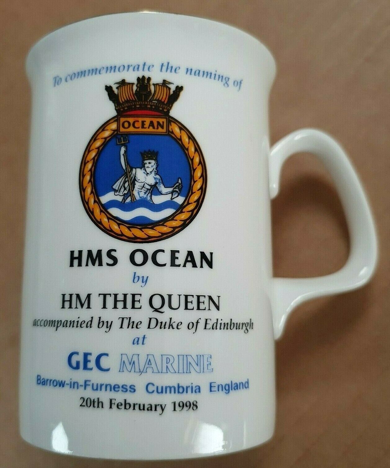 Naming Mug of HMS OCEAN Barrow in Furness - Gec Marine - Helcopter Carrier. Navy