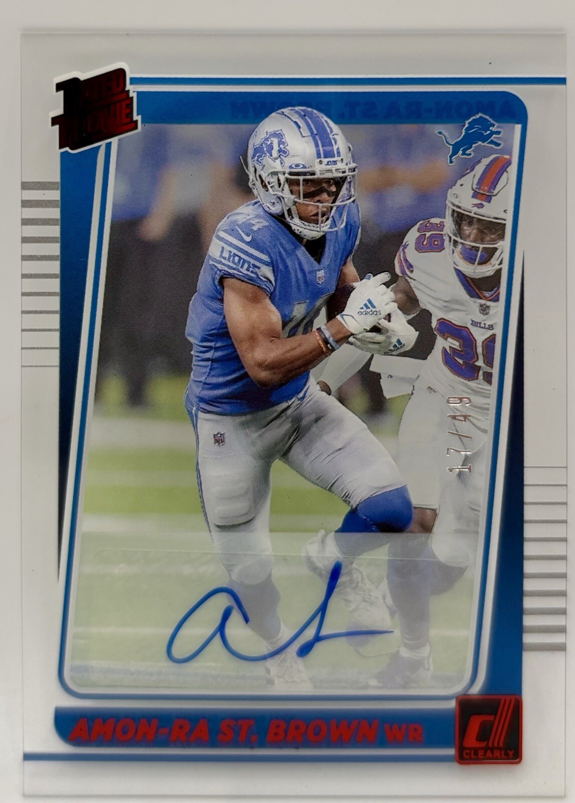 2021 Clearly Donruss Amon Ra St Brown Rated Rookie Red #84 Auto /49