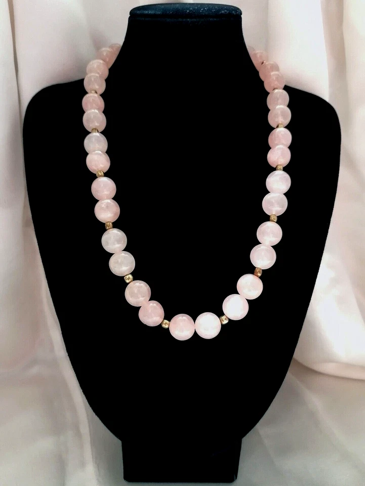 IMPORTANTE COLLANA REGOLARE GIROCOLLO DI QUARZO ROSA CHIUSURA ARGENTO. - Immagine 3 di 4