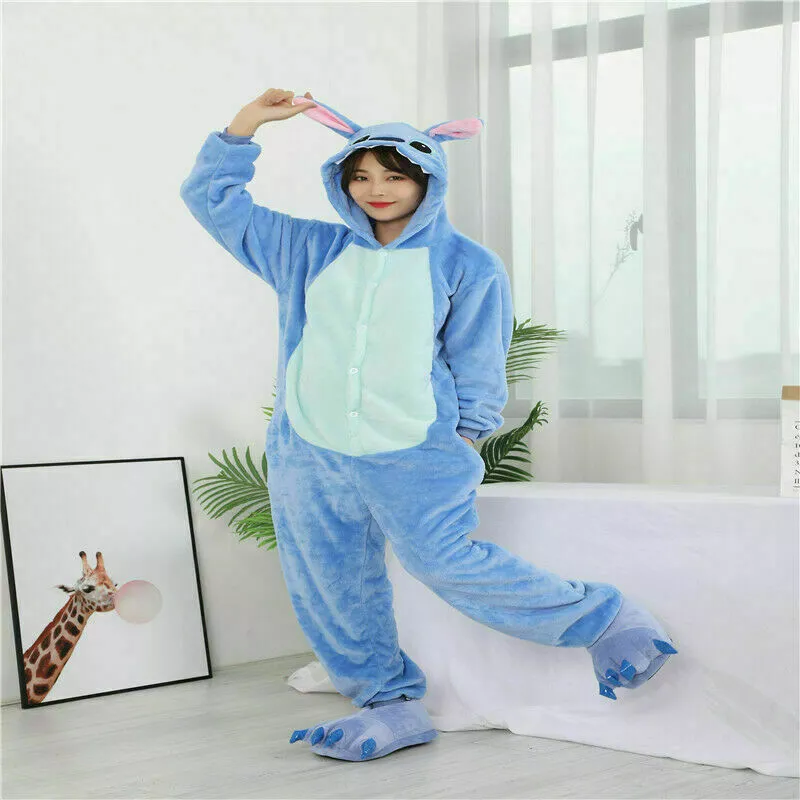 Unisex Adult Kids Pajamas Animal Kigurumi Cosplay Costume Blue Stitch  Sleepwear