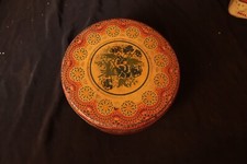 Vintage Tin Box, Storage Box Decorative, Round Printed with Flowers Unique