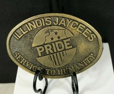 VTG Jaycees Polo Illinois Pride Service To Humanity Brass Tone Metal Belt Buckle