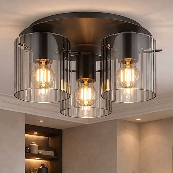 Deckenleuchte Deckenlampe Esszimmerleuchte Glas Rauch 3 Flammig Led D 37 Cm-image