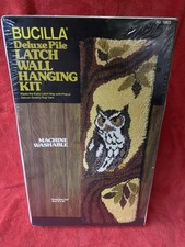 BUCILLA Deluxe Pile Latch Hook Wall Hanging Kit Great Gray Owl 15" x 48" Sealed 