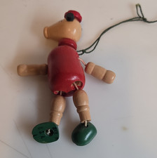 Vintage Wooden Jointed Character Toy Red Body Green Shoes Made in USA