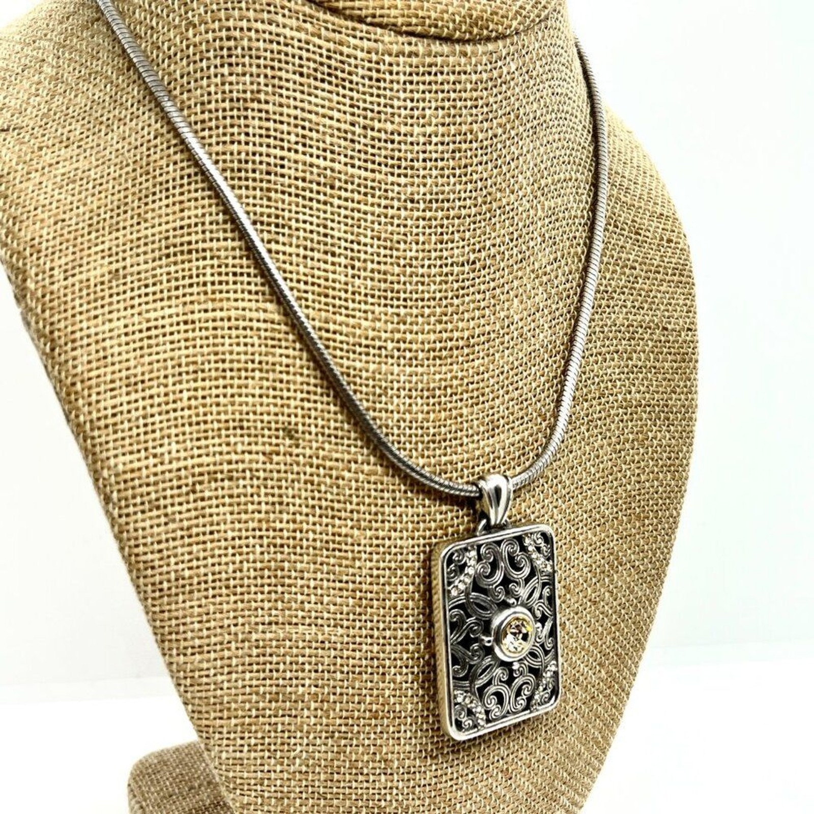 Brighton Silver Scroll Rectangle Pendant Necklace… - image 3