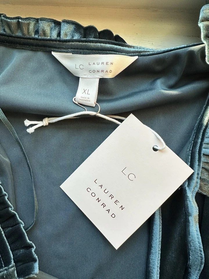 Vestido Lauren Conrad XL NUEVO CON ETIQUETAS Cabina Fiebre Verde Boho Terciopelo Midi Vacaciones Foto 2 de 4