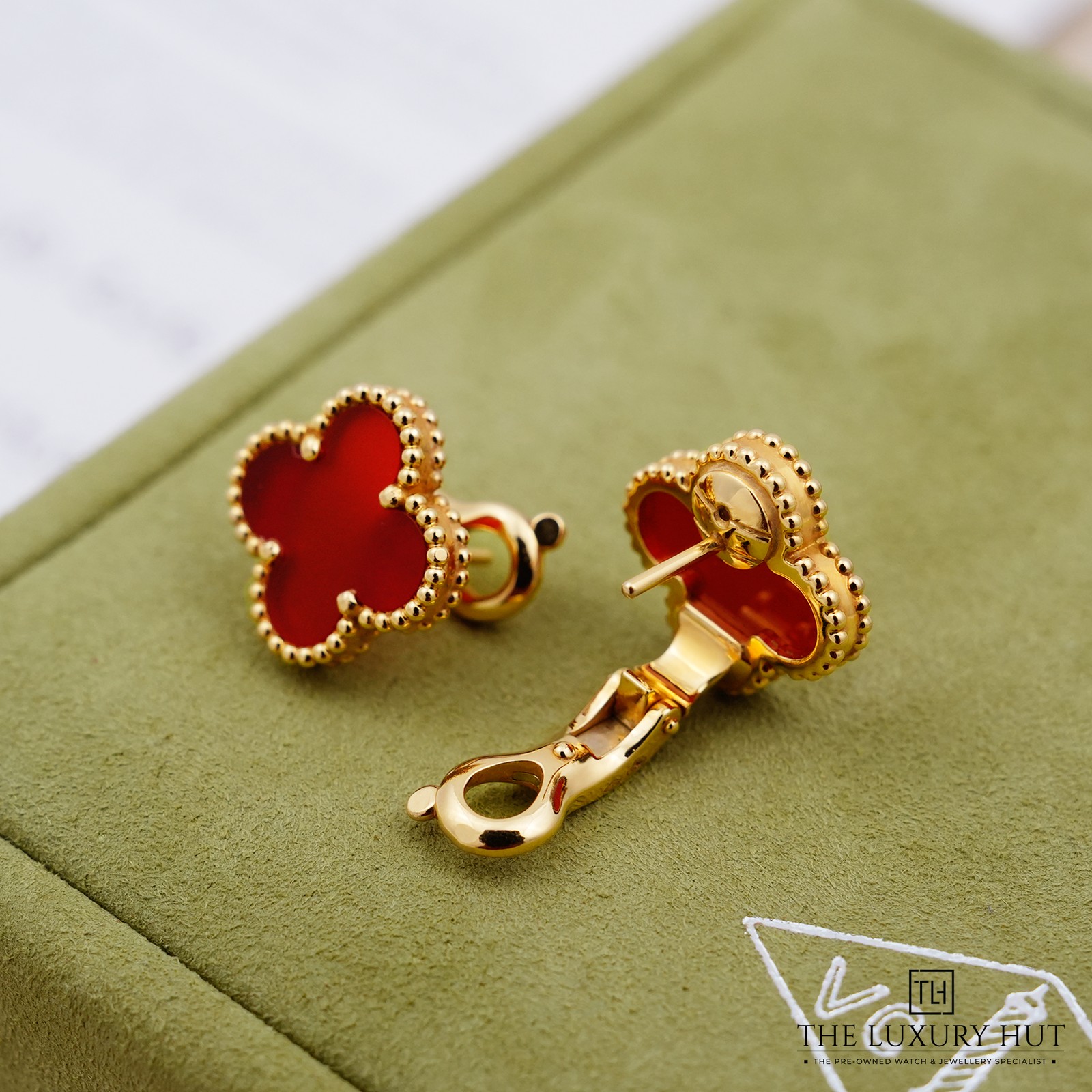 Van Cleef & Arpels Vintage Alhambra 18ct Yellow Gold & Carnelian Earrings Ref...