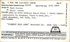 Tune-Dex I Had the Craziest Dream Mack Gordon Harry Warren 20th Century 1960