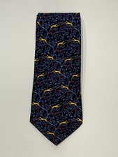 Burberry London Silk Necktie Greyhound Dog Floral Print Navy Designer Italy
