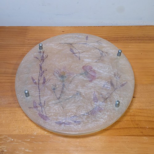 Vintage MCM Round Lucite Tray Pressed Dries Flowers Wrought Iron Handles - Picture 5 of 5