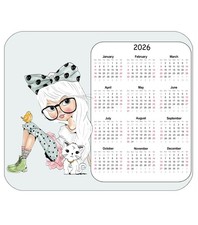Mouse Pad, Thick 7.75" x 9.25" Mousepad-2026 Yearly Calendar-Cute Girl