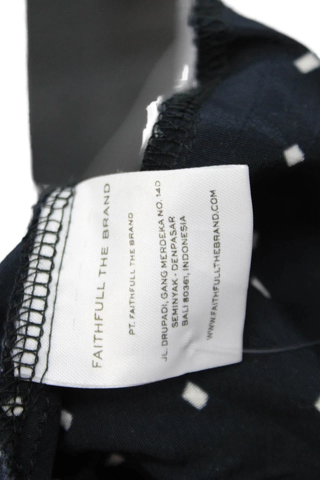 Faithfull The Brand Womens Diamond Print V Neck Romper Navy Blue White Size 8 - Image 4 of 4