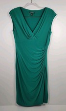 Lauren Ralph Lauren Green Ruched Cap Short Sleeve Sheath Women Dress Size 10