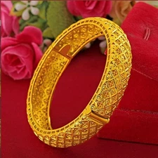 Hot 22k 23k 24k  Vintage Carved Filigree Thai Baht Yellow Gold GP Bracelet