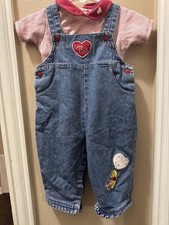 Vintage RARE Disney Winnie the Pooh Girls 6 months Denim Overalls  Bodysuit