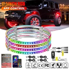 17.5" RGB & Chasing Flow Single Row LED Wheel Ring Rim Lights For Truck Car SUV