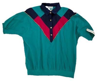 NWT Vintage Alfred Dunner Made In USA Quarter Button Long Sleeve Medium Teal