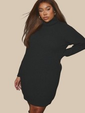 PrettyLittleThing Plus Black High Neck Knit Sweater Dress XXL UK (US 18) NWT