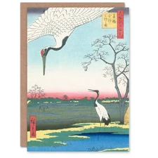 Utagawa Hiroshige Japanese Art Card Minowa Kanasugi Mikawashima Cranes