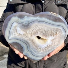 1.72LB Natural agate amethyst cave carved heart-shaped quartz crystal