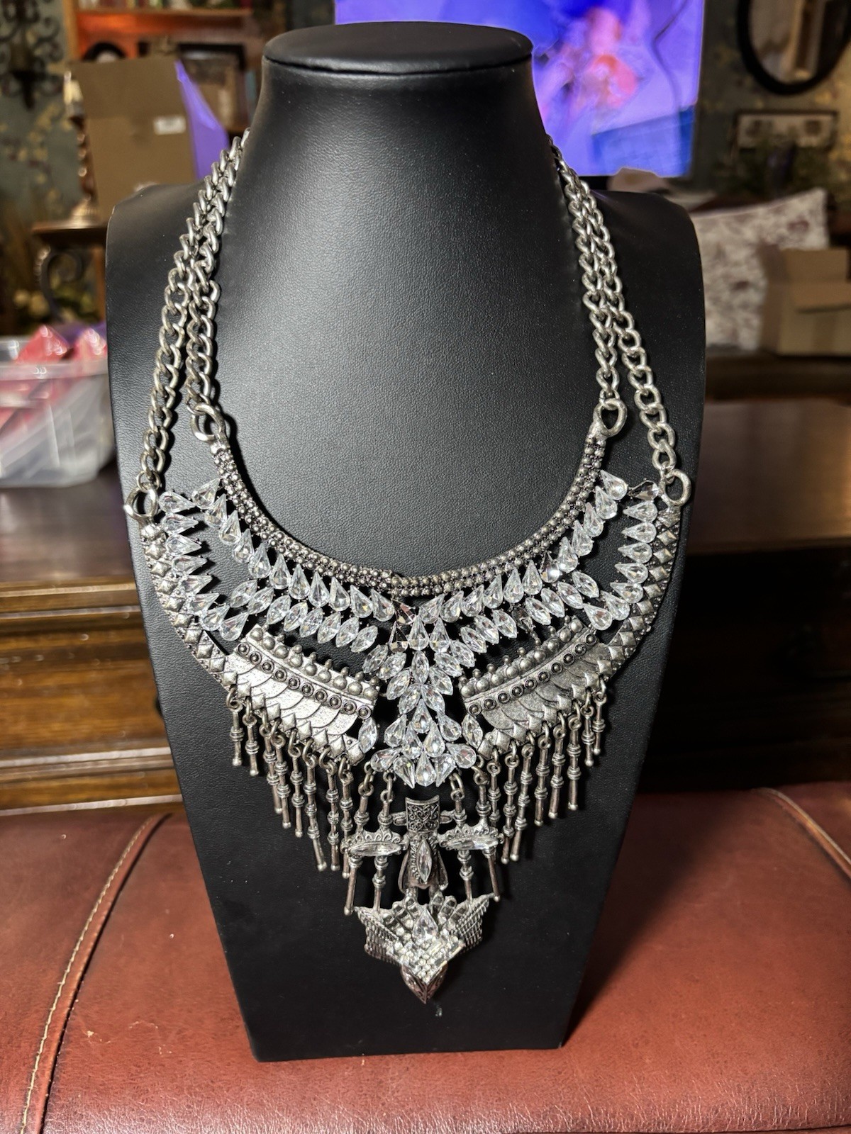 Stratta Statement Silver Toned Necklace With Rhin… - image 4