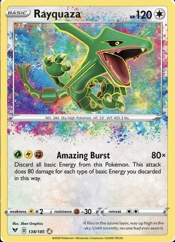 New Listing🌈🐉 Rayquaza Amazing Rare 138/185 Holo – Near Mint Pokémon Card 🐉🌈