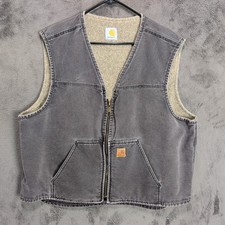 Carhartt Vest Adult 2XL XXL Gray Sherpa Vintage Full Zip Inside Pockets Mens