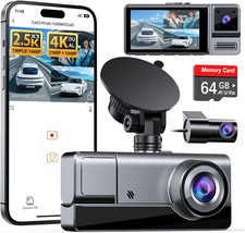 3-Channel Dash Cam Front and Rear Inside with WiFi 6 Dual Dash Camera for Cars