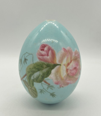 Antique Russian Imperial Porcelain Hand Painted Orthodox Easter Egg with Roses