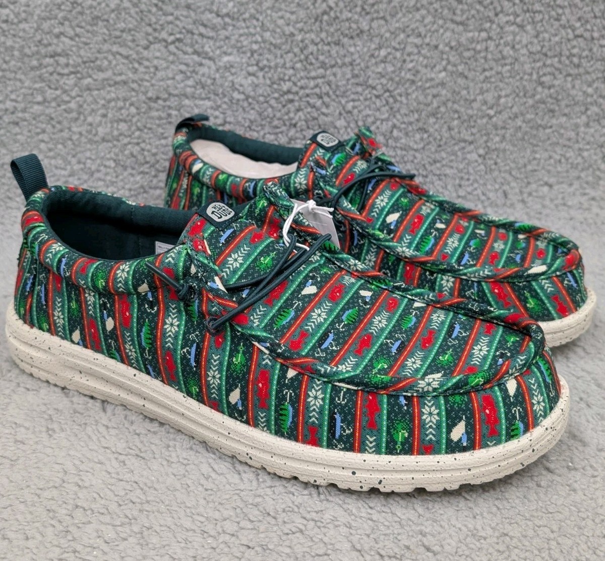 Men‎ Sz 12 Hey Dude Wally Fishmas Sweater Slipon Sneaker Boat Shoes Amazon.com: HEYDUDE Wally Fishmas Sweater Pine Green/Multi  main image 2