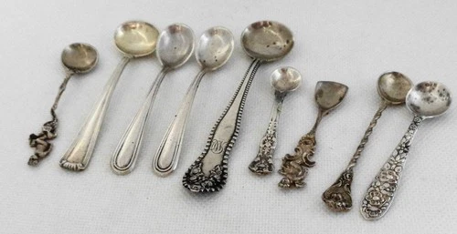 (9) Vintage Sterling Silver Salt Spoons Gorham Gutowitz Repousse 38.7 grams