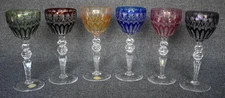 BREATHTAKING S/6 ECHT BLEIKRISTALL MULTI-COLORED CUT-TO-CLEAR WINE GOBLETS HOCKS
