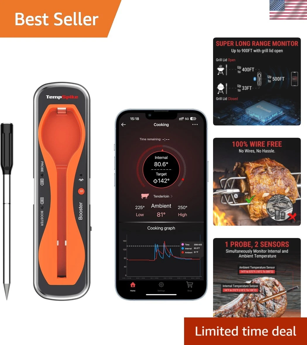 500 ft Wireless Meat Thermometer Digital, Bluetooth Meat Thermometer Wrieless...