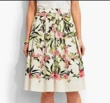 Talbots plus Size 14 Floral Trellis Pleated Skirt Pink Flower Lined Casual Party