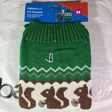 Vibrant Life Pet Sweater Green w/ Squirrel Sz M Beagle Standard Poodle 20-50 lbs