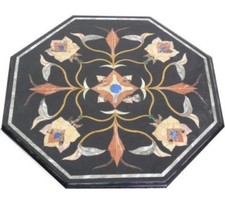 Marble 18" side end Table Top semi precious multi stone handmade floral inlay