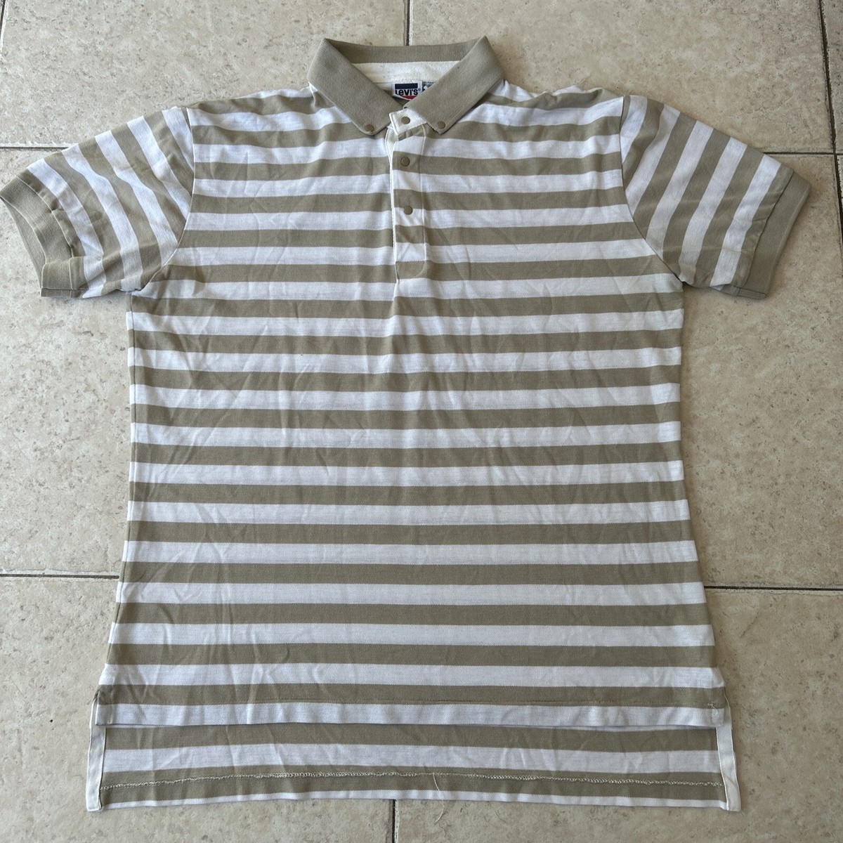 Vintage Levi's Men's XL Striped Polo Shirt Tan White 1970's Vintage Levi's Men's XL Striped Polo Shirt Tan White 1970's