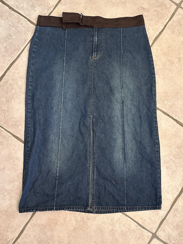Vintage High Waisted Midi Pencil Skirt Zippered Front Slit Denim Dark Wash Sz 16 - Изображение 2 из 4