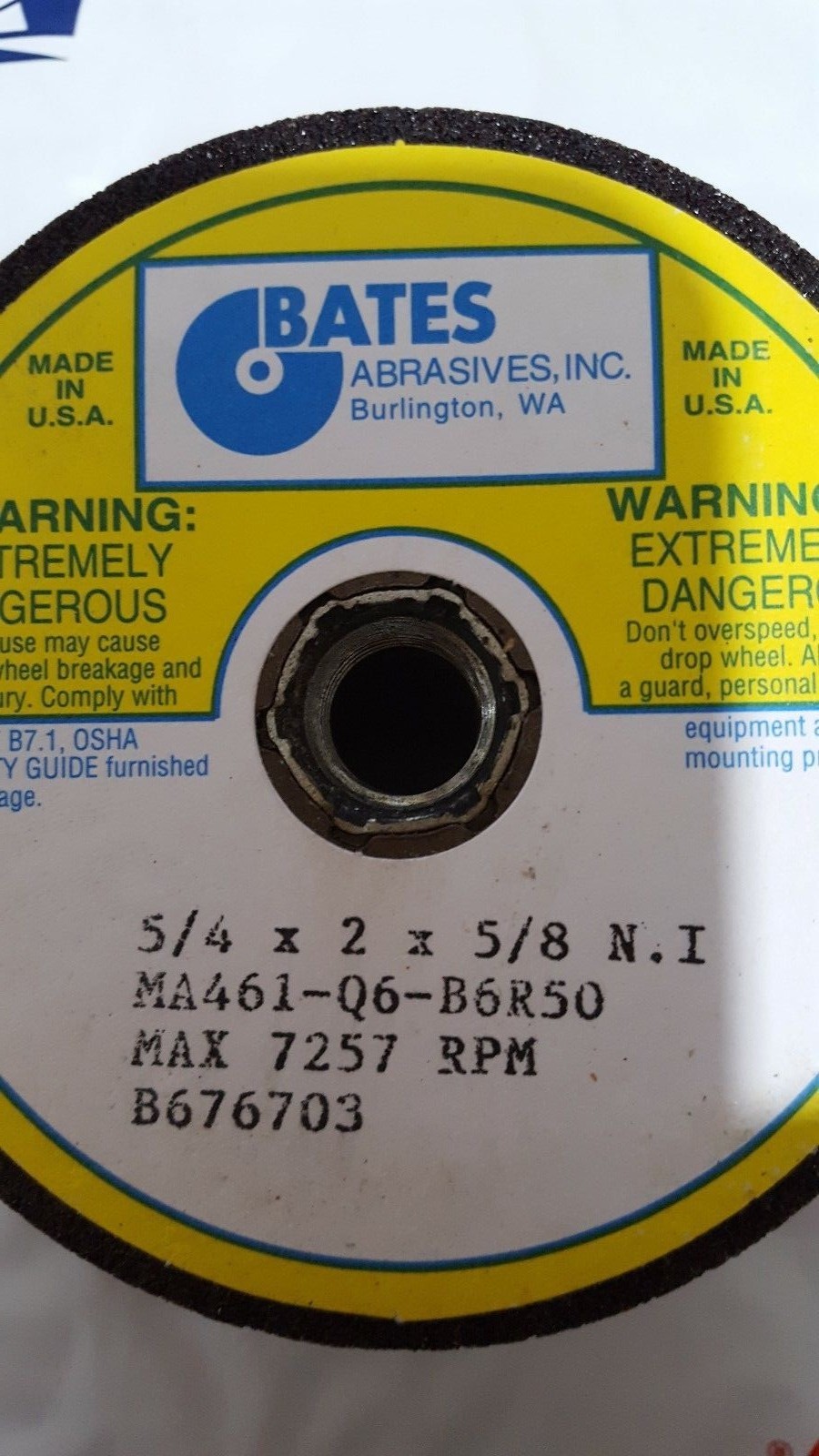 NEW! BATES ABRASIVES GRINDING WHEEL 5/4 x 2 x 5/811 MA461Q6B6R50 USA