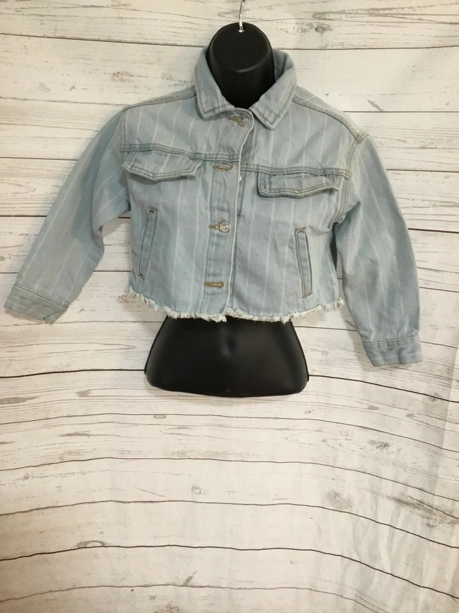 Chaqueta de mezclilla para ni os Zara de cuatro botones azul claro a rayas algod n talla 7