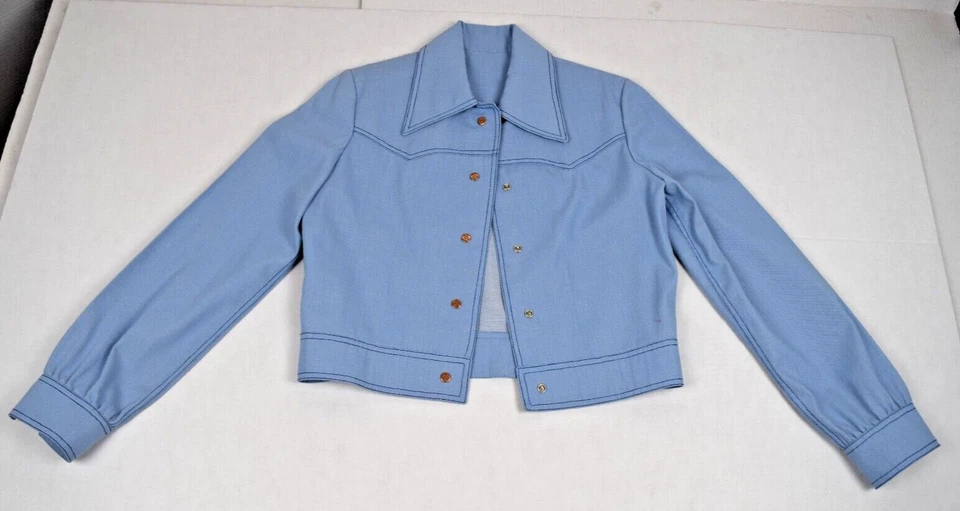 Chaqueta Western Vintage Mod Lee West Cal 45 Talla S/M Años 50 Azul Polvo Hasta la Cintura Foto 3 de 4