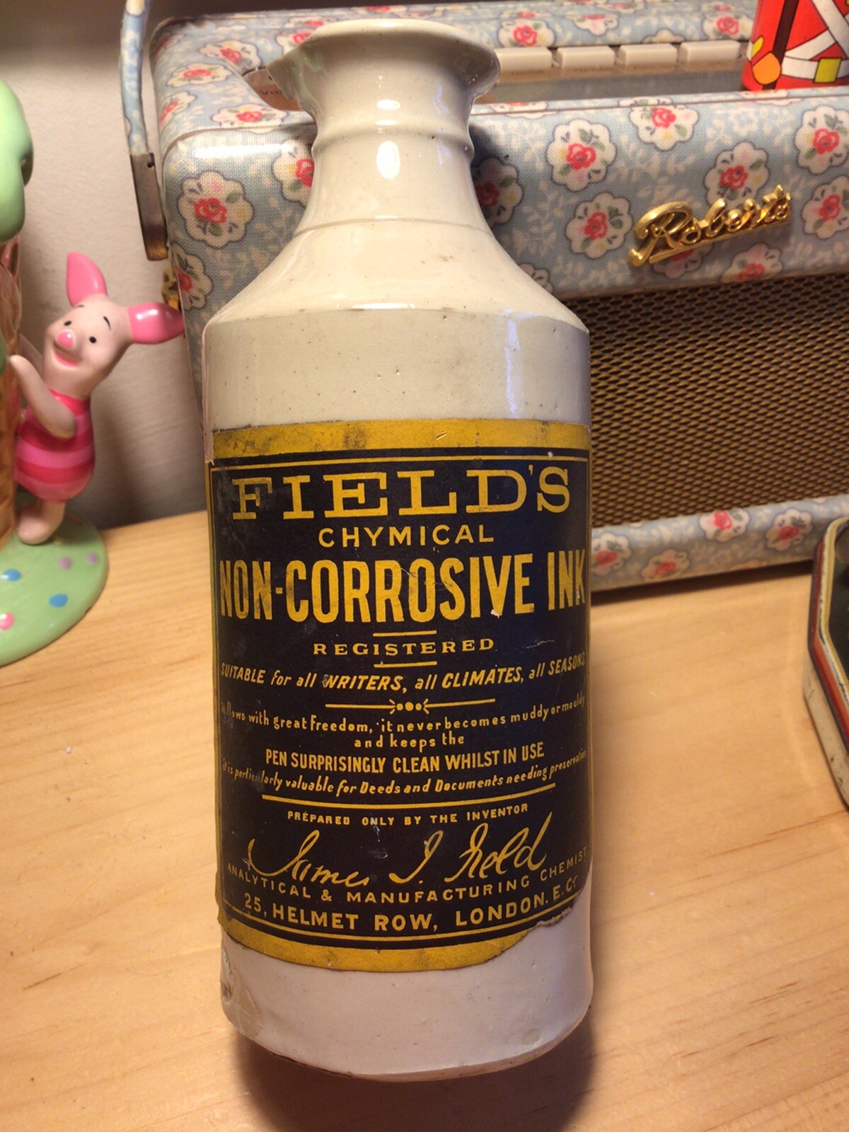 Large Field’s Chymical Non-Corrosive Ink Vintage Stoneware Ink Bottle Bourne - Picture 1 of 3