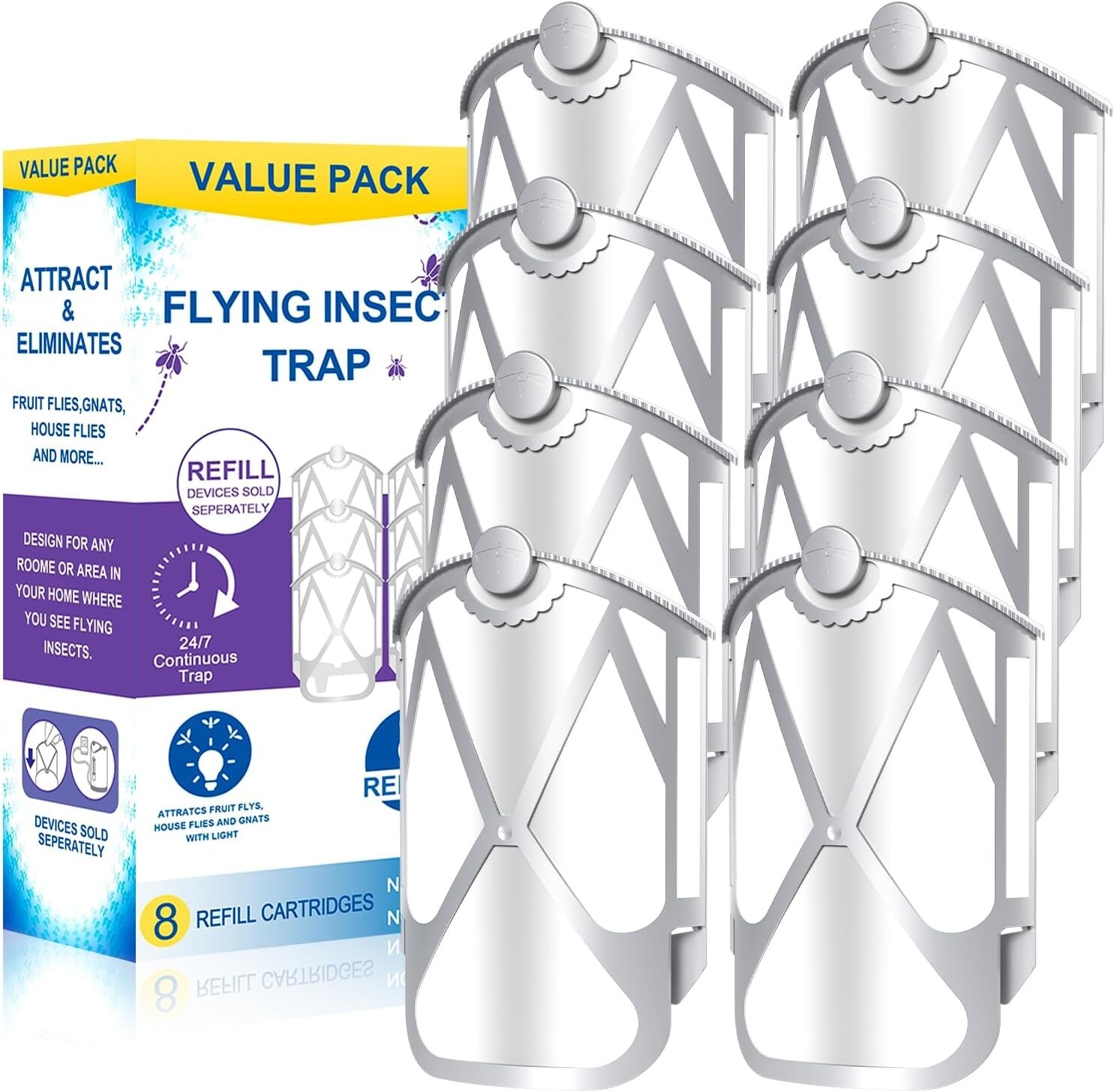 8 Pack Refill Cartridge Kit Compatible with ZEVO Plug-in Light M364 and Max,