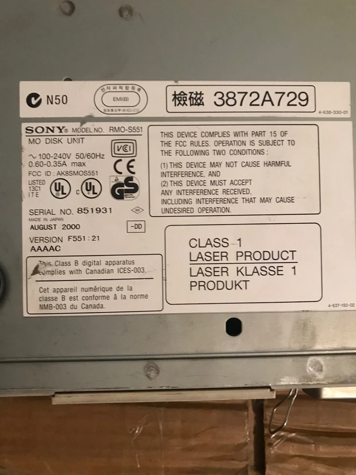 Sony RMO-S551 External MO Disk Drive Unit SCSI SMO-S551 - Image 3 of 4