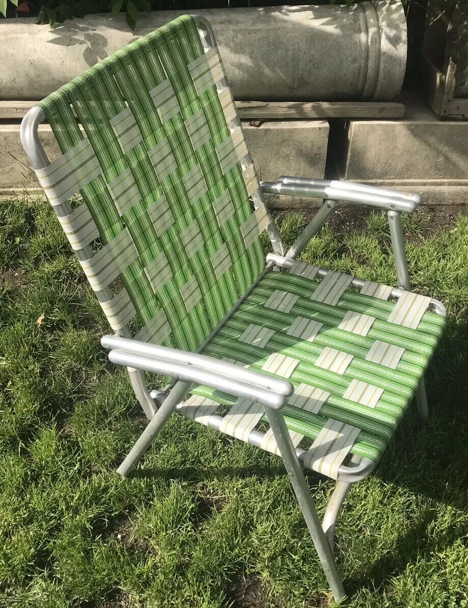 Vintage Lawn Chair Mid Century Aluminum Green Folding Chair