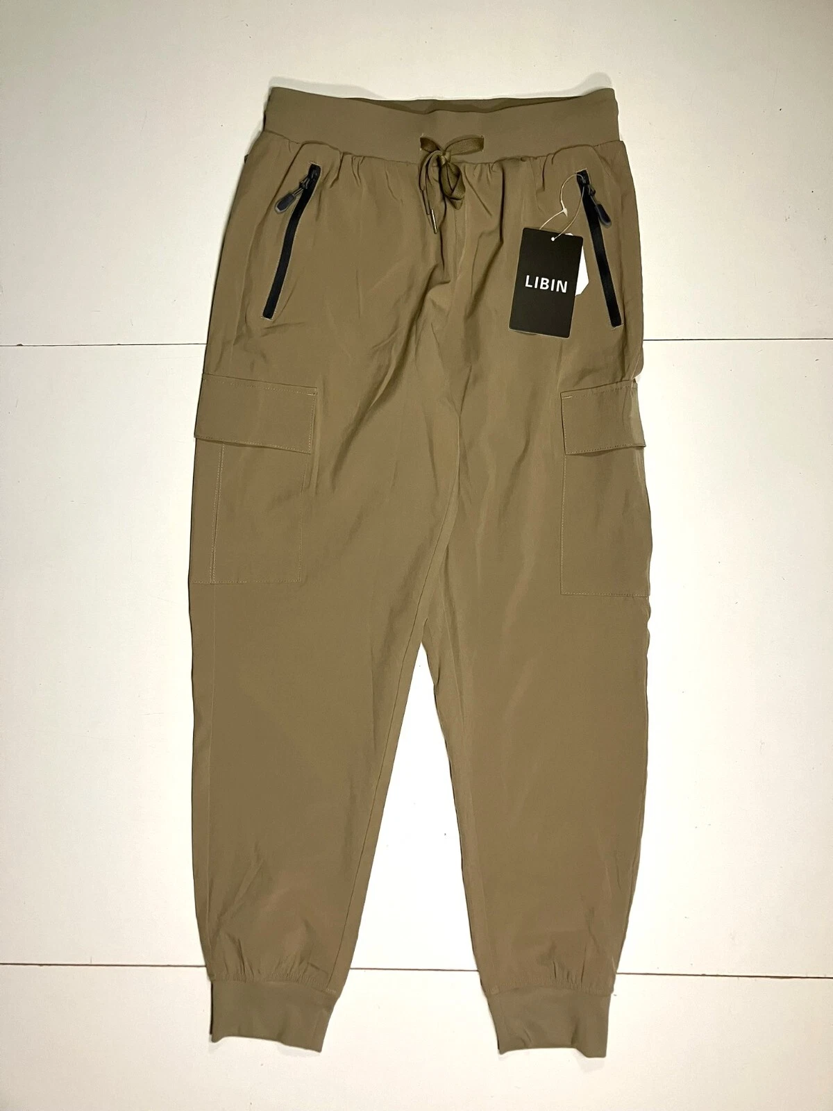 LIBIN Brown Spandex WATERPROOF CARGO JOGGERS Golf Gym Beach Pants Women's S New!