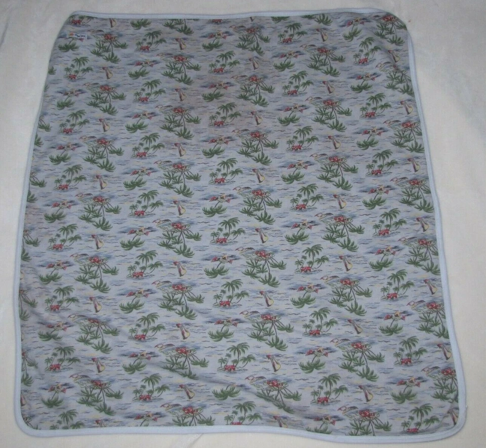 Manta bebé surfista tropical azul marino antigua de algodón DEFECTUOSA Foto 3 de 4