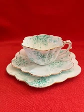 c 1888-93 Wileman & Co Foley China daisy shaped trio #1  "Green flowers" #5914